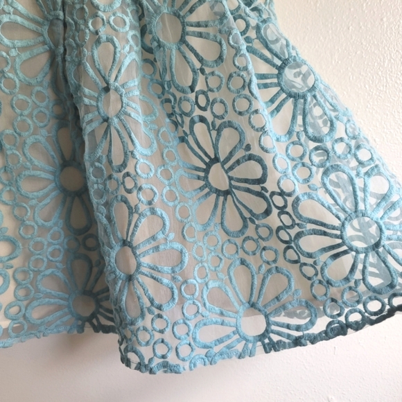 English Rose, Embroidered Lined Dress,Light Blue/Neon Yellow Size Small-Juniors - Picture 4 of 8